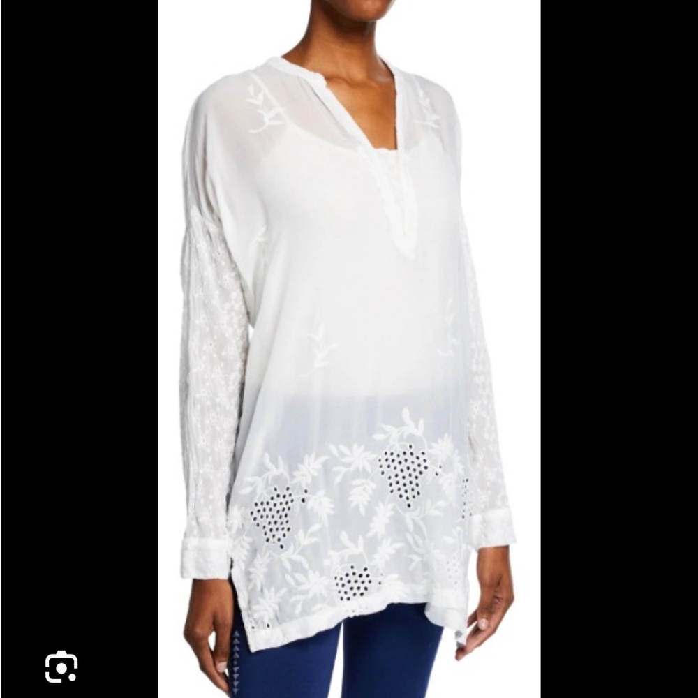 Johnny Was Ellie White Embellished Long Sleeve Tunic